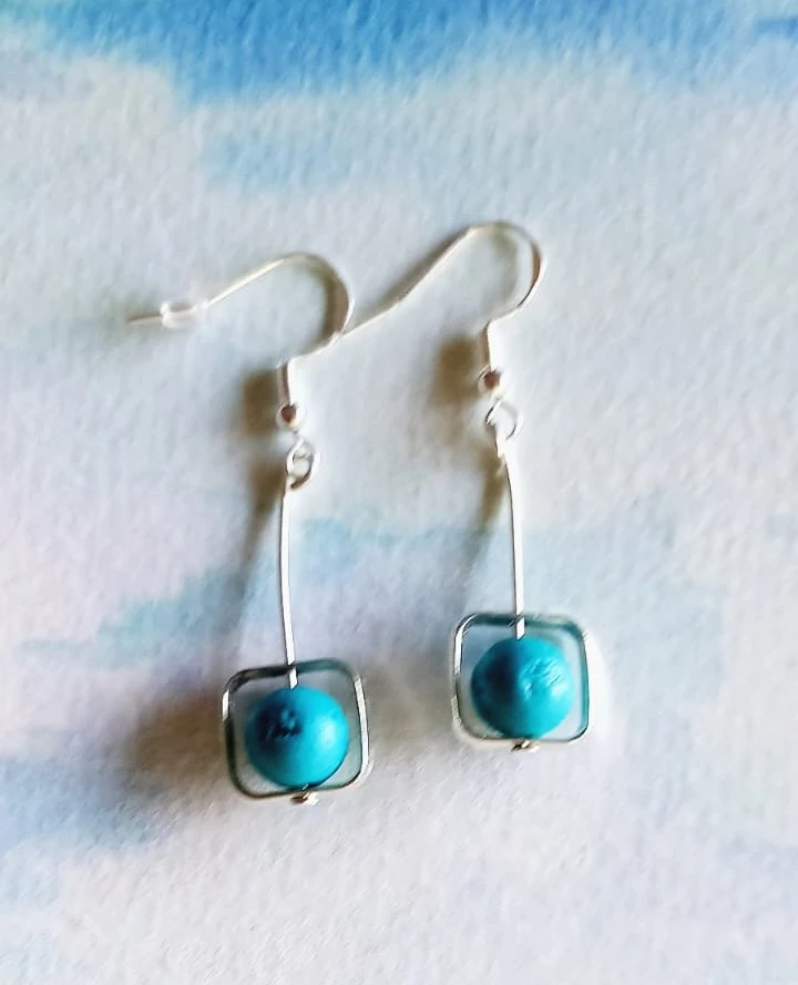 Boucles lave turquoise  Santorin cr argent 925 création